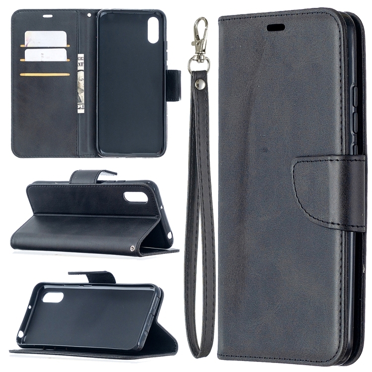 Xiaomi Redmi 9A Retro Lambskin Texture Pure Color Horizontal Carte PU Piele Husa (Black)