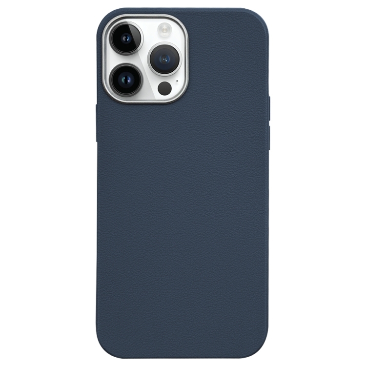 iPhone 12 Pro Litchi Pattern Silver Edge Camera Frame Material Phone Husa(Blue)