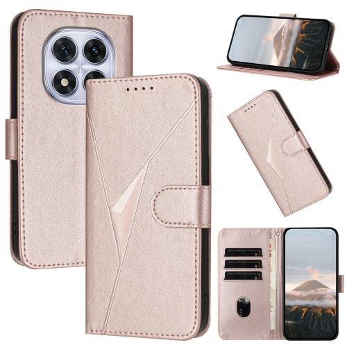 Xiaomi Redmi Note 14 Pro 4G Triangle Pattern Buckle Clasp Piele Husa (Rose Gold)