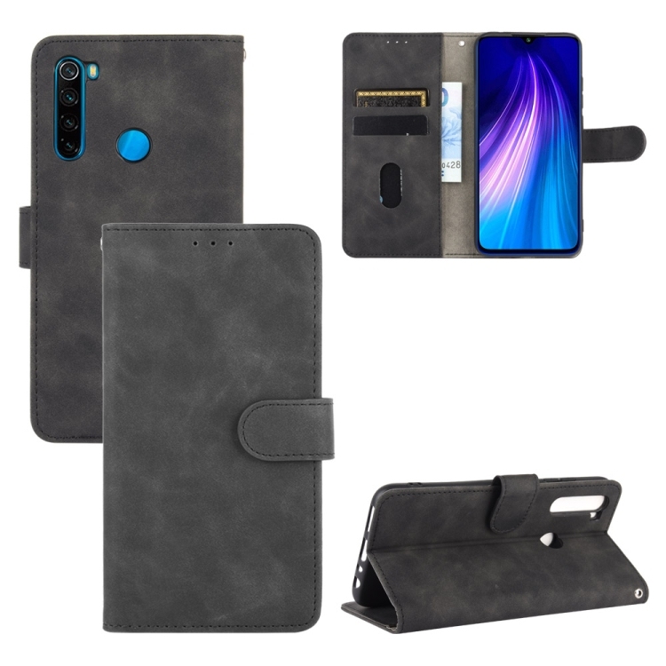 Husa p/u Xiaomi Redmi Note 8 Solid Color Skin Feel Magnetic Buckle Horizontal Carte (Black)