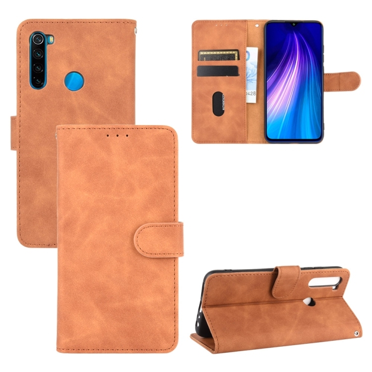 Xiaomi Redmi Note 8 Solid Color Skin Feel Magnetic Piele Husa (Brown)