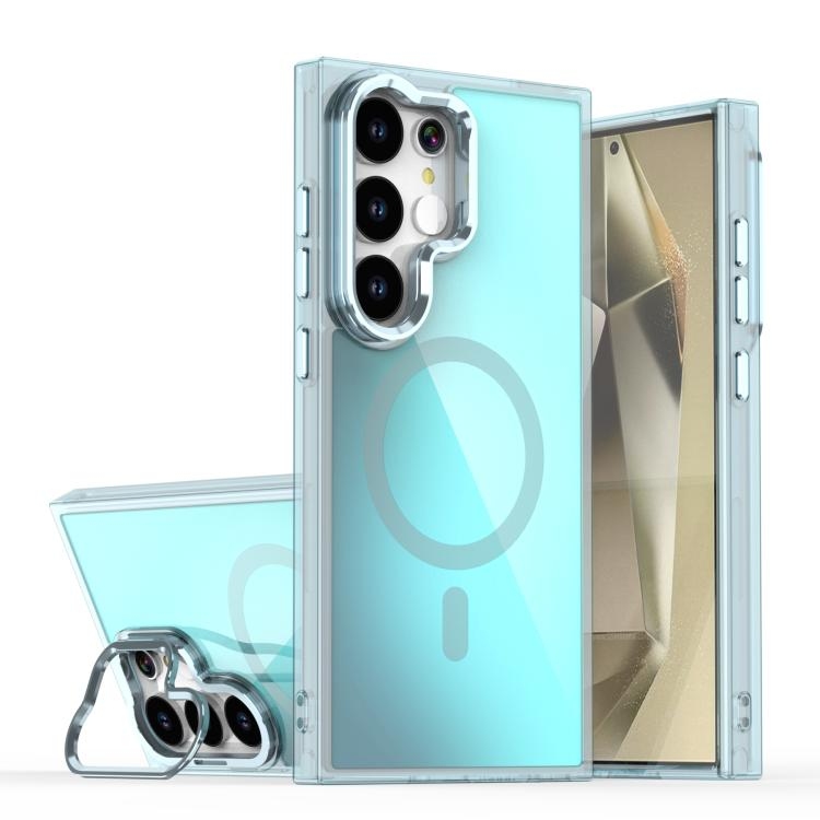 Samsung S25 Ultra 5G Plating Gradient Discolor MagSafe Phone Husa with Holder(Blue)