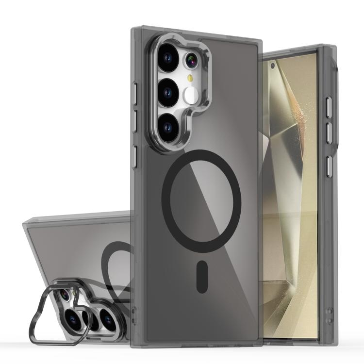 Samsung S25 Ultra 5G Plating Gradient Discolor MagSafe Phone Husa with Holder(Black)