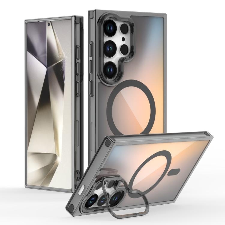 Samsung S26 Ultra 5G Plating Gradient Discolor MagSafe Phone Husa with Holder(Black)