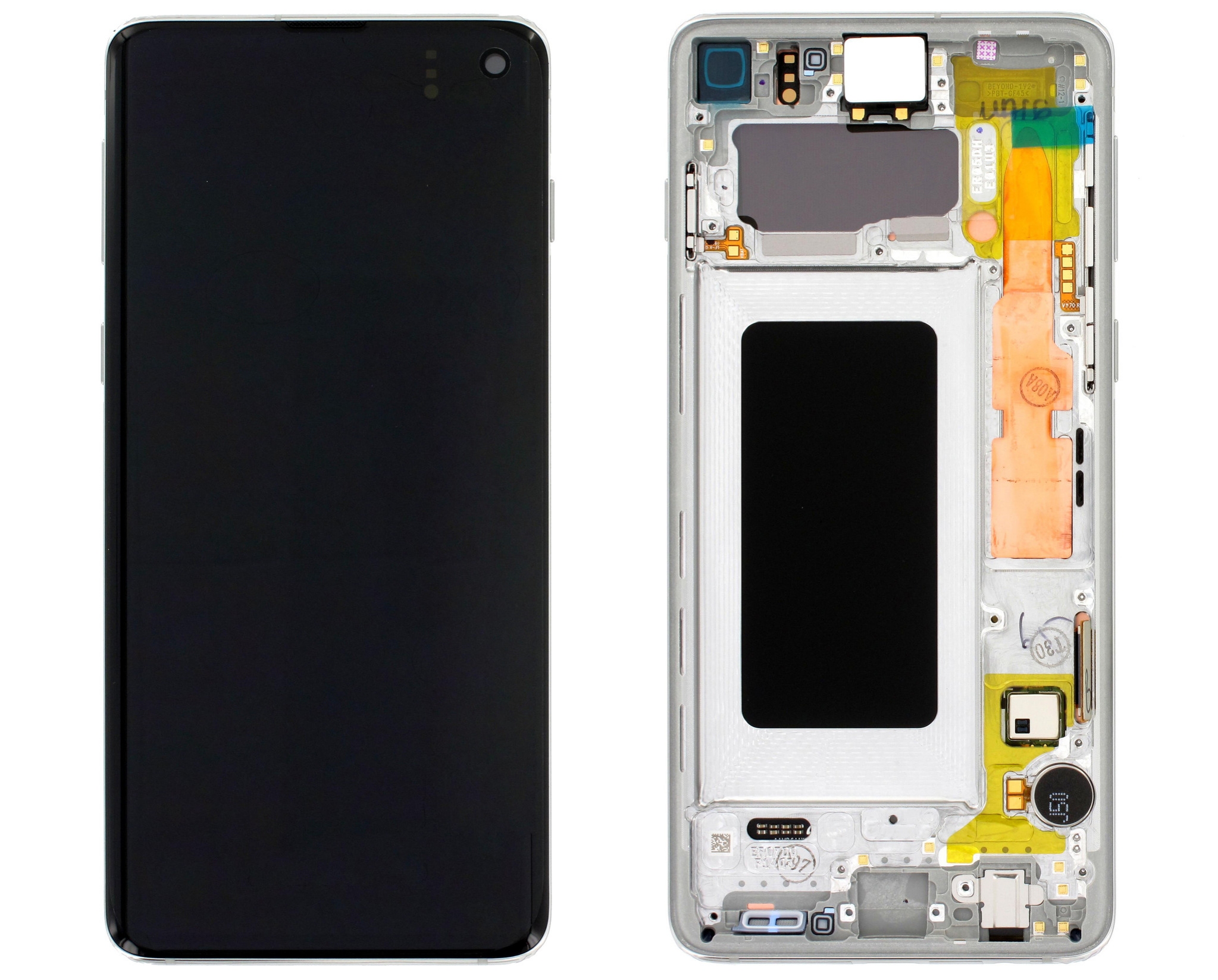 LCD SAMSUNG S10 / G973 WHITE/SILVER WITH FRAME ORIGINAL (SERVICE PACK)