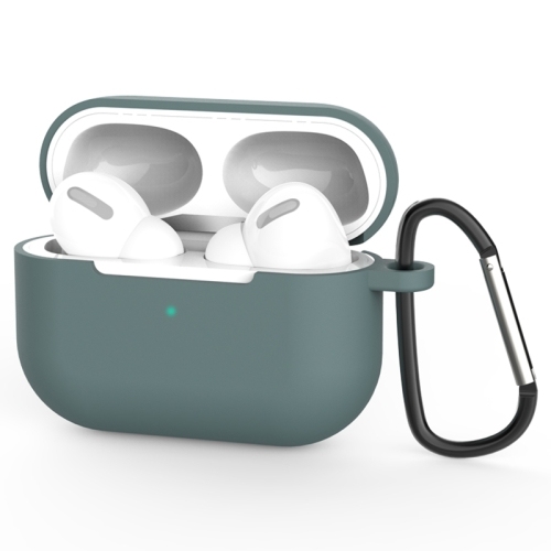 AirPods Pro Silicone Wireless Earphone Protective Husa Cover with Lanyard Hole & Carabiner (Dark Gre
