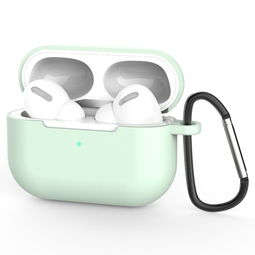 AirPods Pro Silicone Wireless Earphone Protective Husa Cover with Lanyard Hole & Carabiner (Green)