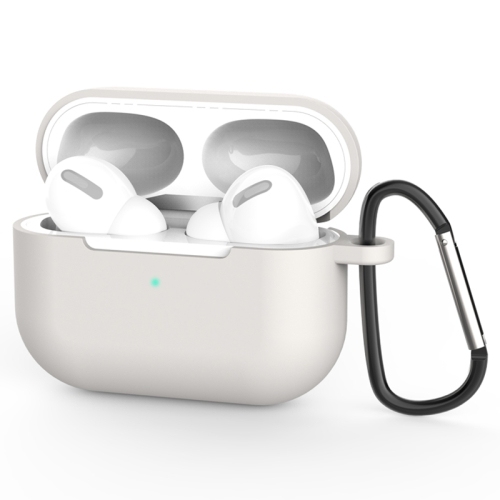 AirPods Pro Silicone Wireless Earphone Protective Husa Cover with Lanyard Hole & Carabiner (Light Gr