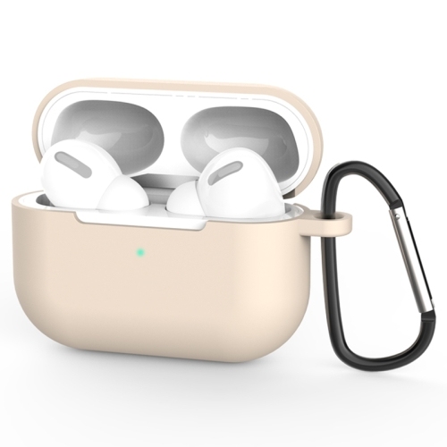 AirPods Pro Silicone Wireless Earphone Protective Husa Cover with Lanyard Hole & Carabiner (Apricot)
