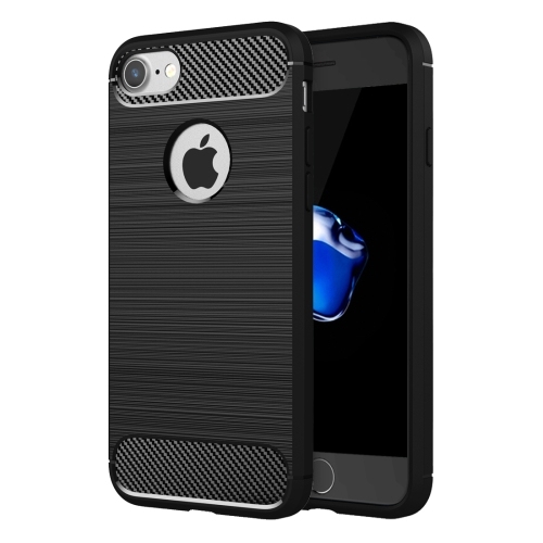 For iPhone 8 & 7 Brushed Texture Fiber TPU Rugged Armor Protective Case (Black)