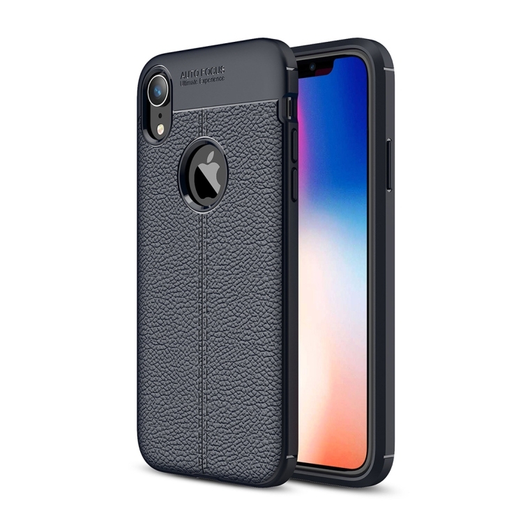 iPhone X / XS Litchi Texture TPU Husa(Navy Blue)