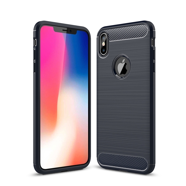 iPhone XS Max Brushed Texture Carbon Fiber Shockproof Protective Back Husa (Navy Blue)