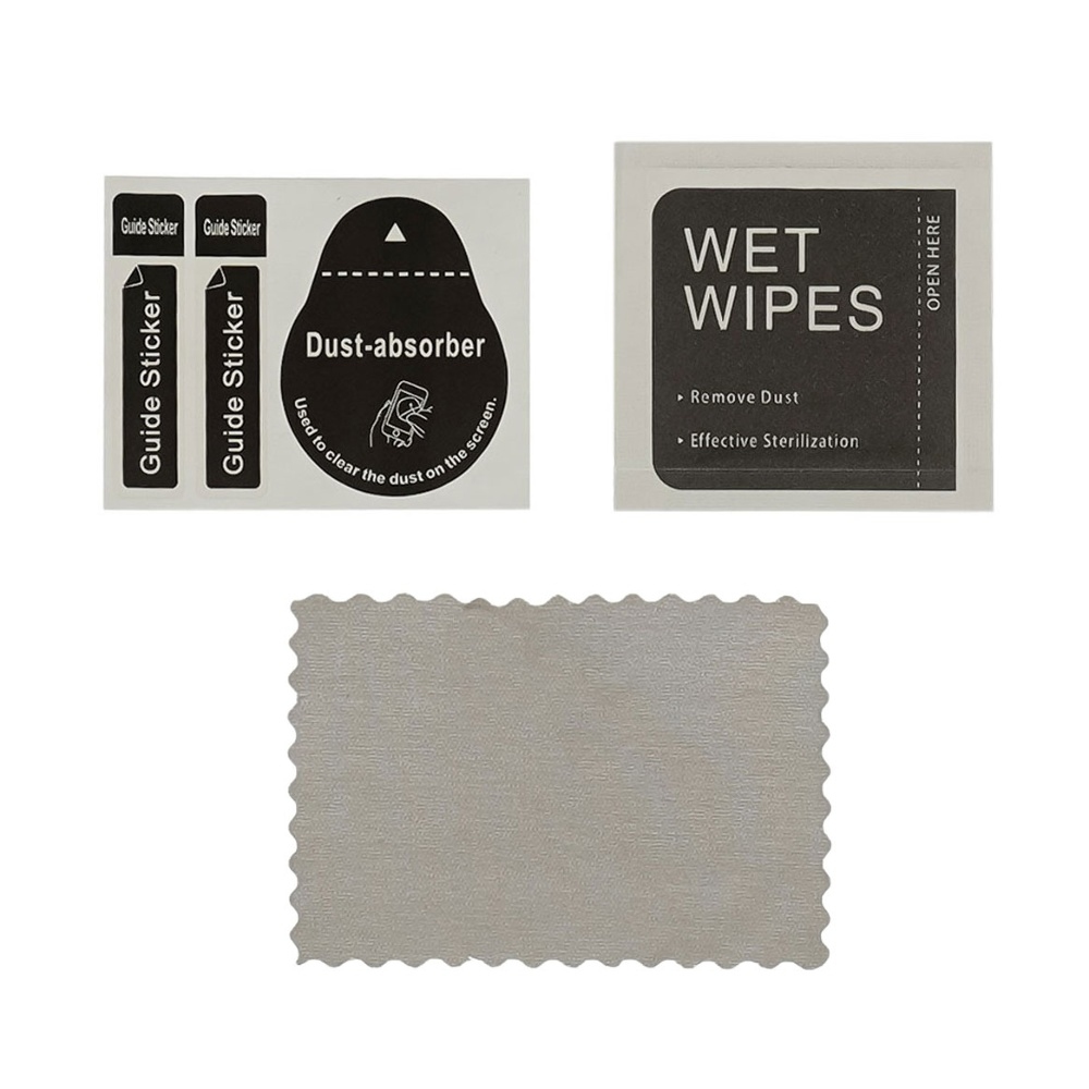 Комплект для поклейки стекла  (влажная салфетка, микрофибра и deduster)