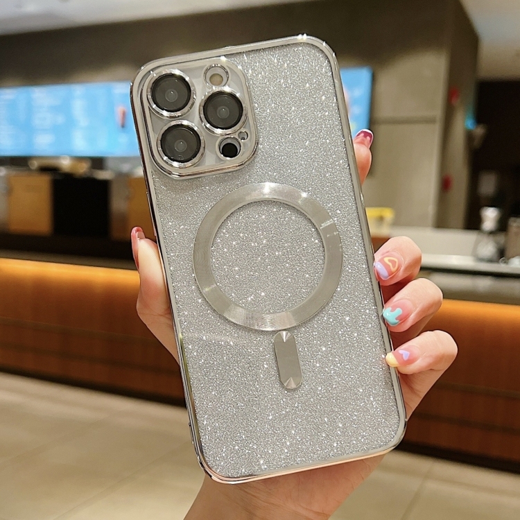 iPhone 15 Pro Max MagSafe Glitter Electroplating Husa (Silver)