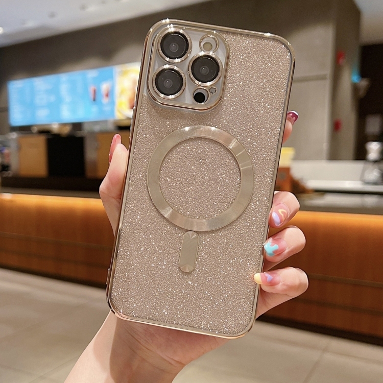 iPhone 13 Pro Max MagSafe Glitter Electroplating TPU Husa (Gold)