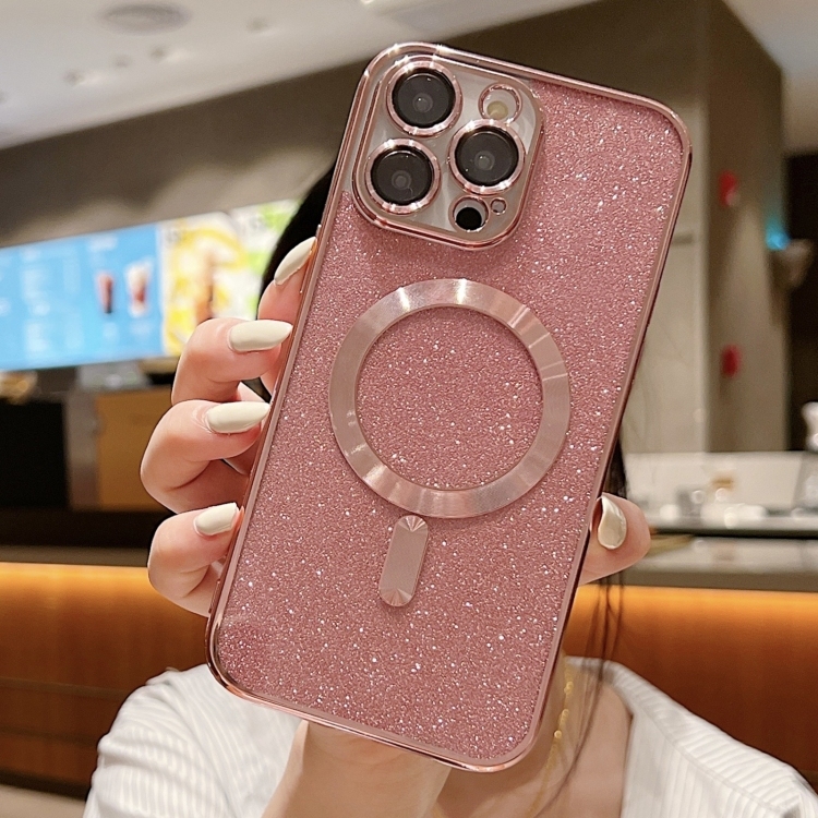 iPhone 13 Pro Max MagSafe Glitter Electroplating TPU Husa (Rose Gold)