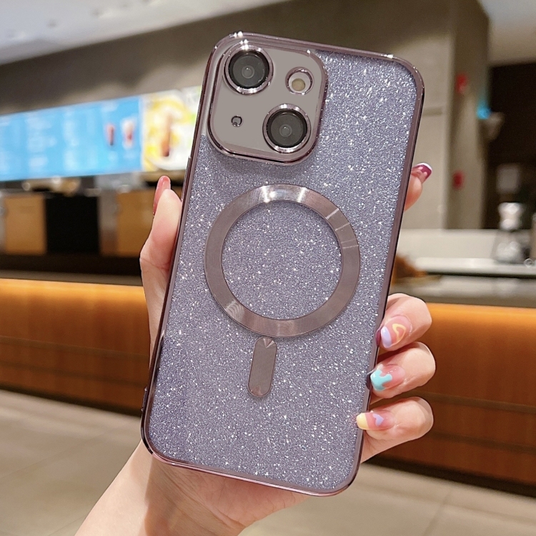 iPhone 13 MagSafe Glitter Electroplating TPU Husa (Purple)