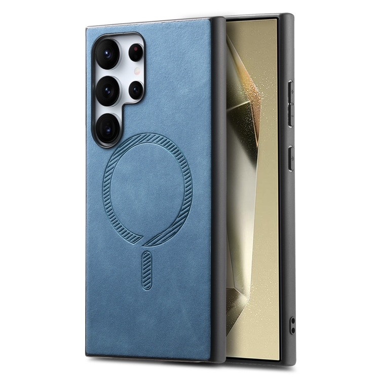 Samsung Galaxy S25 Ultra 5G Solid Color Retro Magsafe PU Back Cover Phone Husa (Blue)
