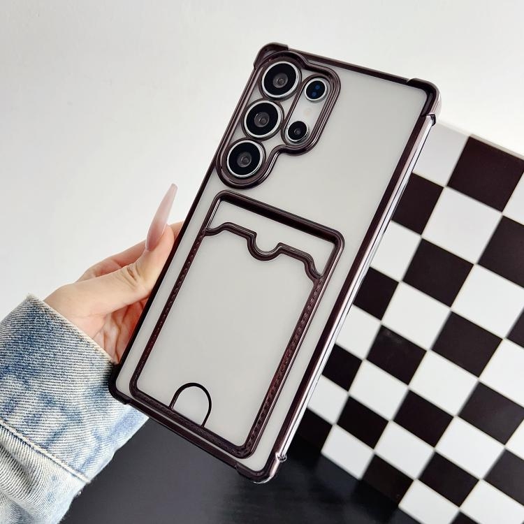 Samsung Galaxy S24 Ultra 5G Four-cornered Electroplated Card Bag TPU Phone Husa (Black)