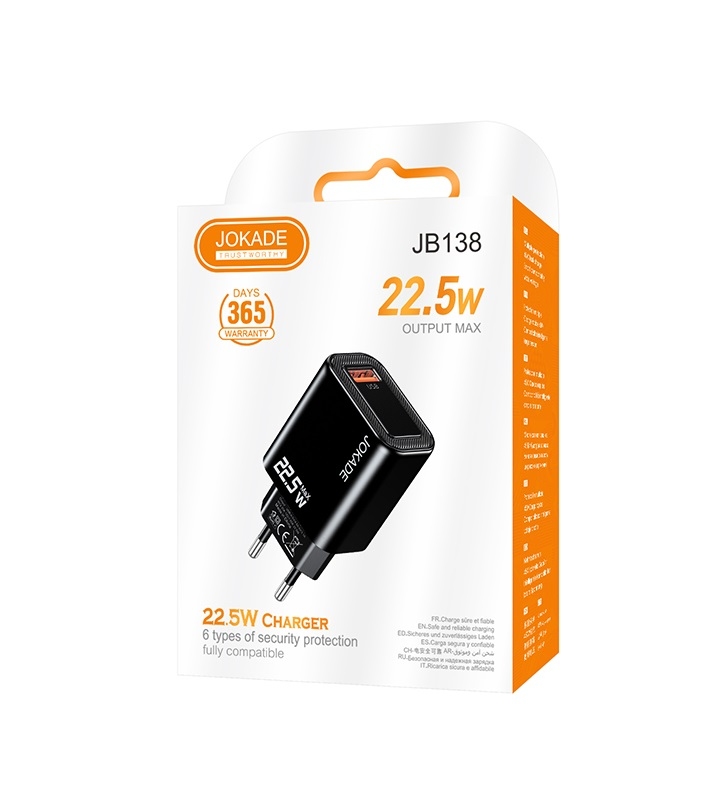 Jokade JB138 HUILIN Series 22.5W Fully Compatible Private Model Charger (EU Regulator) Black