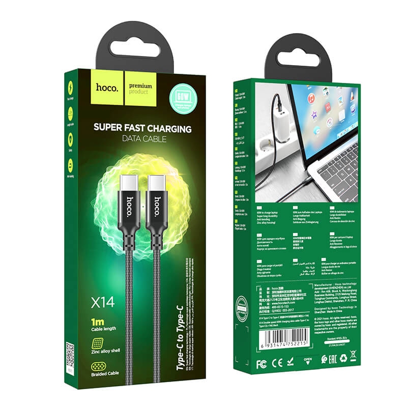 USB Hoco X14 Double Speed 60W Type-C to Type-C (Чёрный)