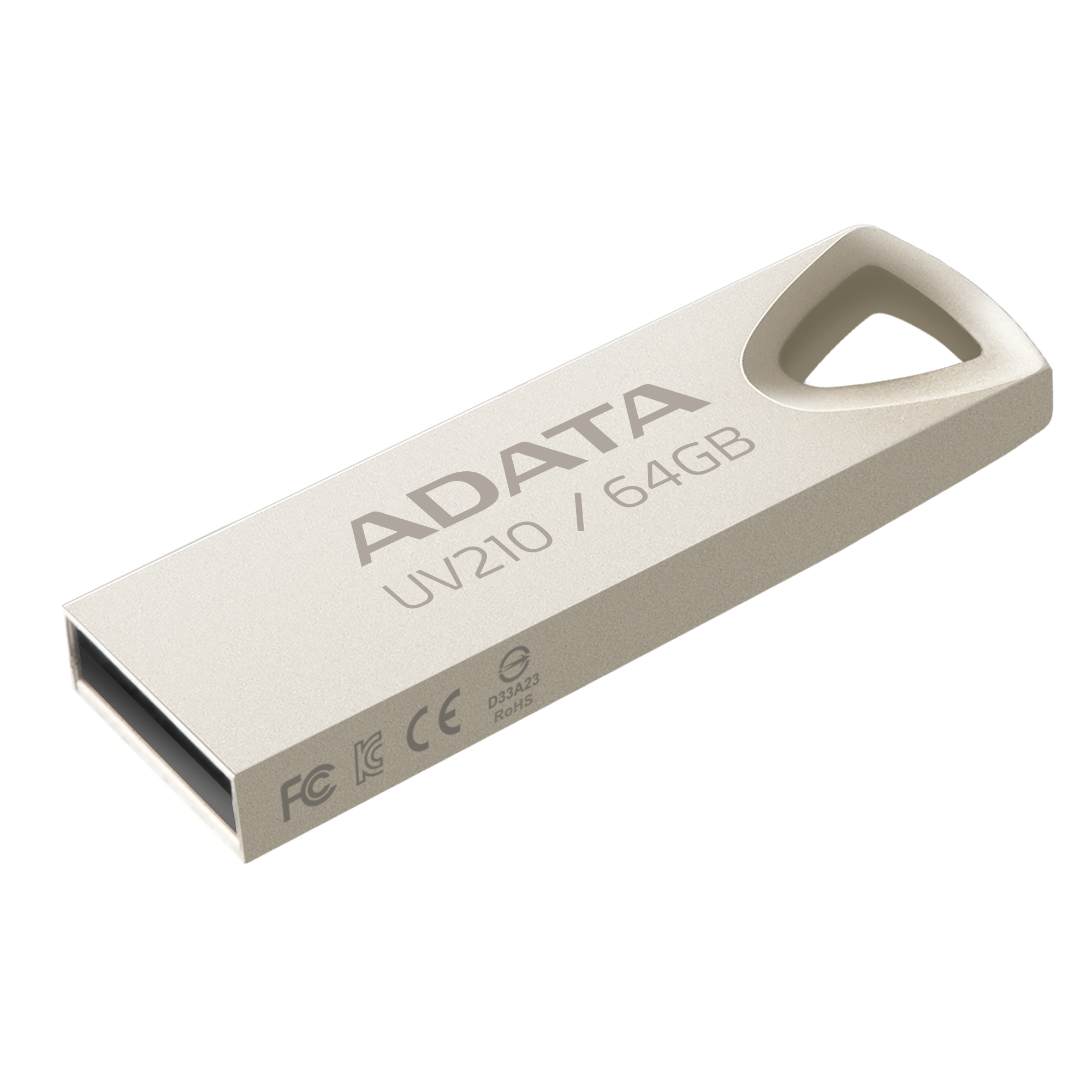 32GB USB2.0 Flash Drive ADATA 'UV210', Silver, Metal Case, Slim Capless, f/Keychain (R/W:18/10MB/s)